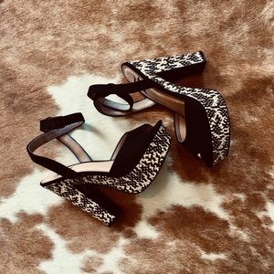 SNAKE PRINT/FAUX BLACK SUEDE PLATFORM HEELS